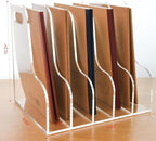AIMOLLY 5 Vertical Compartments File Holder, Clear Acrylic Desk Organizer and Storage Bins Holding for Magazines, Binders, Notebooks, Envelopes, Multi-purpose Document Organizer for Home Office