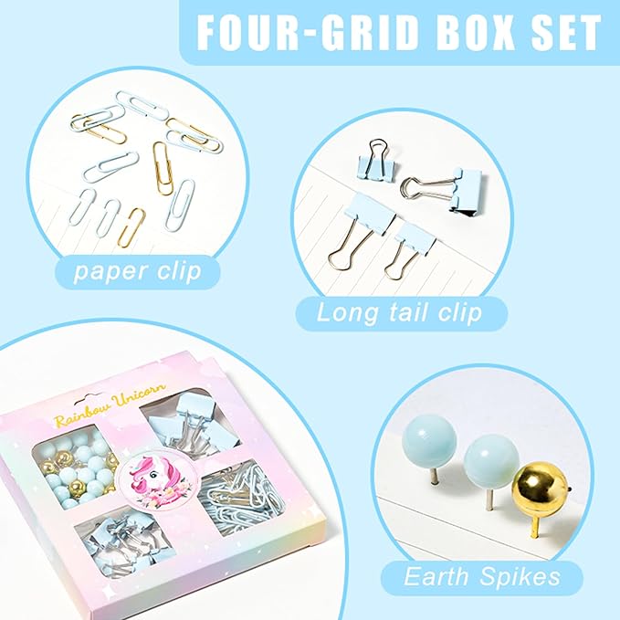 COMFYROOM Desk Accessories with Pen Holder, Office Supplies Desk Organizers and Accessories, Tape Dispenser, Stapler, Staple Remover, Staples, Clips Set, Ruler, Scissor, Pen, Tape (Blue)