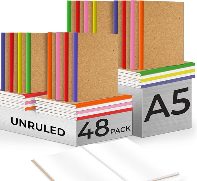 Rosmonde 48 Pack Kraft Notebooks, Softcover A5 Blank Journals, No-Bleed, 120 Pages (60 Sheets) Bulk Blank Sketch Books for Drawing, 8 x 5.7 Unlined Travel Journals, Bulk Blank Page Journals