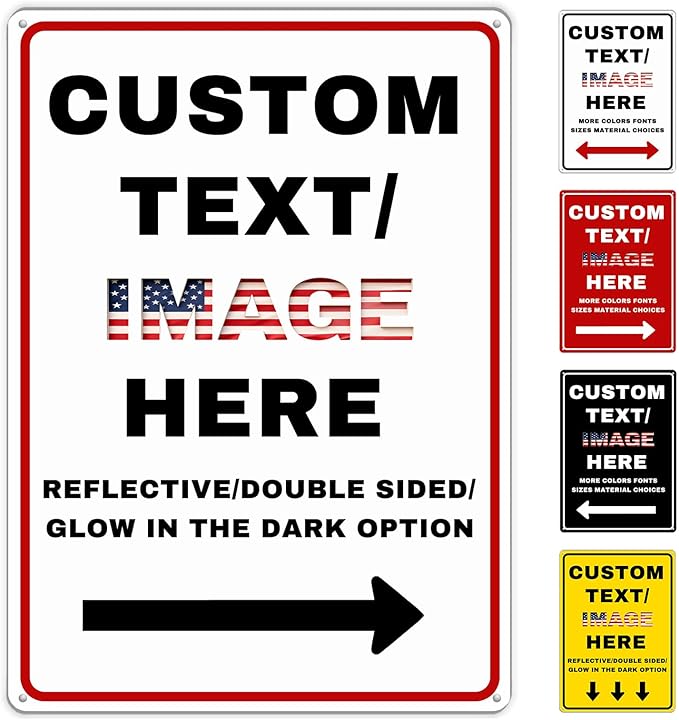 Custom Directional Arrow Sign Large, 24''x18'' Glow in the Dark/Reflective Option, Personalized Metal Address Plaque, Customize for Business Logo, Office, Home, Yard, Outdoor