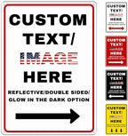 Custom Directional Arrow Sign Large, 24''x18'' Glow in the Dark/Reflective Option, Personalized Metal Address Plaque, Customize for Business Logo, Office, Home, Yard, Outdoor