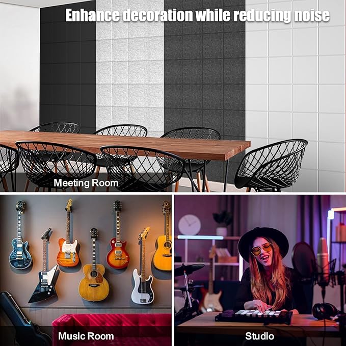 Sonicism 22 Pack Acoustic Wall Panels with Self-Adhesive, 12" X 12" X 0.4" Sound Proof Foam Panels, Decorative Soundproof Wall Panels, Sound Proof Absorbing Tiles for Home & Offices, Silver Gray