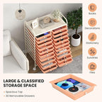 Happygrill 20-Drawer Organizer Cart Tools, Mobile Utility Storage Cart with Removable Drawers & Lockable Wheels, Rolling Storage Cart with wheels for Home Office School (Peach Fuzz)