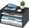 SHARKWOODS Wood Desk Organizer, 3 Tier Paper Tray Organizer for Desk with Adjustable Storage Shelves, Printer Stand Desktop File Organization Paper Sorter Mail Holder for Office Home Classroom, Black
