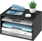SHARKWOODS Wood Desk Organizer, 3 Tier Paper Tray Organizer for Desk with Adjustable Storage Shelves, Printer Stand Desktop File Organization Paper Sorter Mail Holder for Office Home Classroom, Black