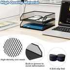 Natwind 2-Tier Stackable Paper Tray, Metal Mesh Desktop Organizer, A4 Paper Sorter, Letter Trays,File Folder Sorter Organizer with Sliding Tray for Home, Office, School (Black)