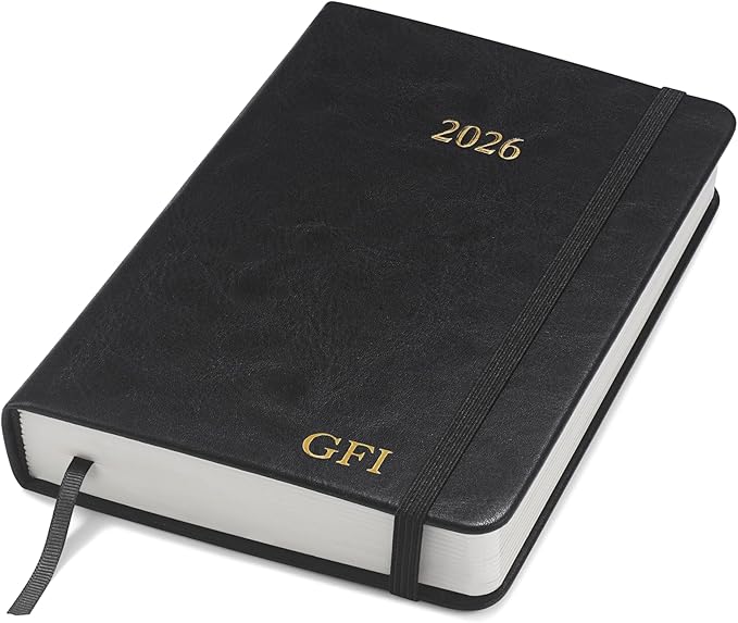 Wykeham's Executive 2026 Daily Journal Planner – US Public Holidays & Format – Customization Available (Personalized Black, 6"×4.5")