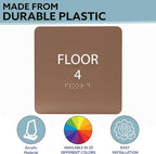 Light Brown ADA Floor 4 Sign with Braille – Made from Durable Acrylic and Ready to Mount