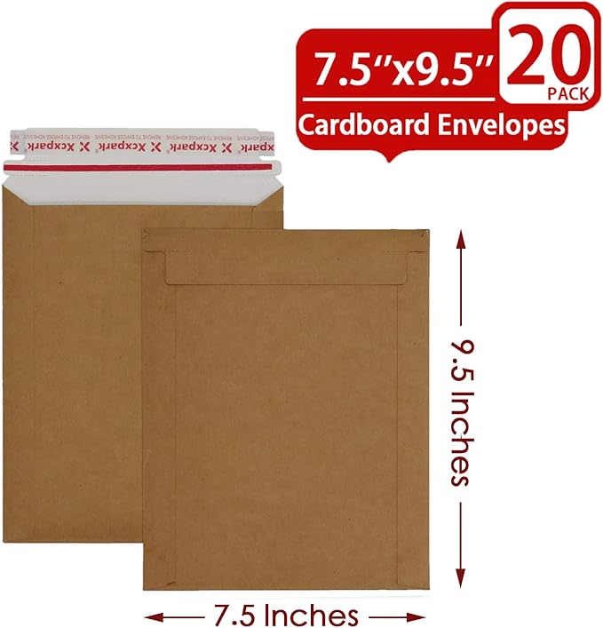 Xxcxpark 20 Pack brown Kraft Rigid Mailers, 7.5x9.5 inches Self Seal Photo Document Mailers Premium Cardboard Keep Flat Envelopes for Photos, Pictures, Papers CD