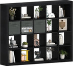 Sturdy Wooden Bookshelf - 20-Cube Storage Organizer with Bins & Multifunctional Cubicle Rack for Living Room, Bedroom or Office - Black