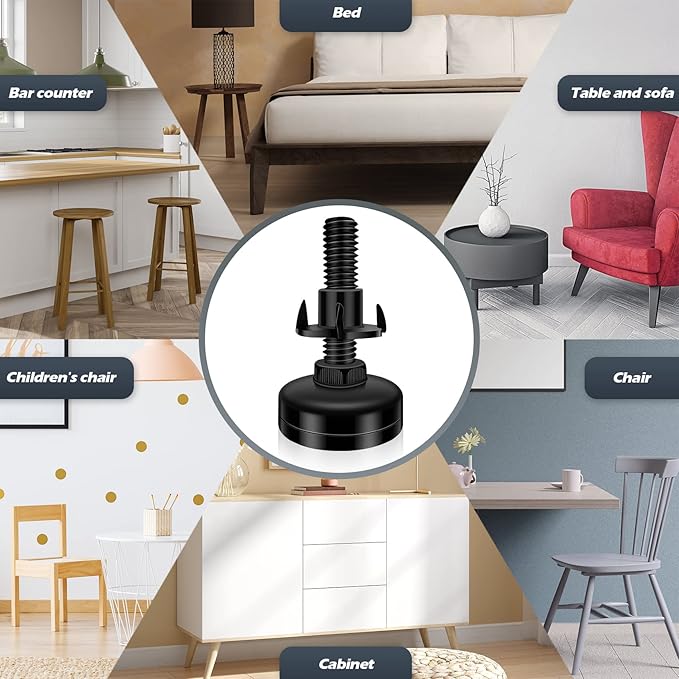 5 Set Adjustable Furniture Leveling Feet, Adjustable Leg Levelers for Cabinets Sofa Tables Chairs Raiser, Heavy Duty Height Adjuster Furniture Levelers Foot with T- Nut Kit 3/8”-16 Thread, Black