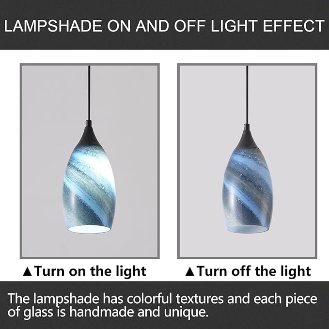 Fixture Replacement Globe Shade,Lampshade for E26 Base 1-5/8 Inch Fitter, Color Art Glass Oval Lampshade Cover for Pendant Kitchen Wall Sconce Chandelier Vanity Light (3, Blue and Black)