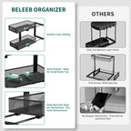 Beleeb Under Sink Organizer, 2-Pack of 2-Tier Metal Slide Out Pull Out Cabinet Organizer Shelf, Height Adjustable Organization and Storage Series, Bathroom/Desktop/Cabinet/Kitchen Organization, Black
