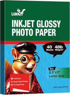Uinkit 40 Sheets Bright White Single Sided Glossy Photo Paper 8.5x11 Letter Size 180gsm 48lb Instant Dry Dye Inkjet Paper, Smudge Resistant Professional Printing Papers for Home/Office Trial Use