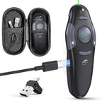 Presentation Clicker with Case Storage Wireless Presenter Remote USB Type C Rechargeable Green Laser Pointer PowerPoint Clickers for Computer Mac Project PPT Slideshow Google Slide Advancer