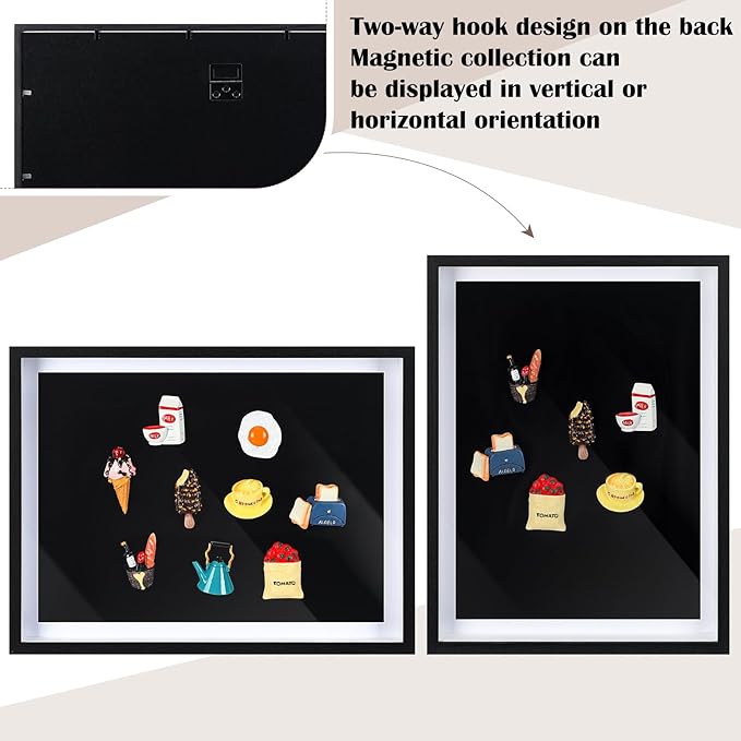 Vicenpal 2 Pcs Large Magnetic Board 16" x 12" Magnet Display Board Removable Souvenir Fridge Magnet Frames Case for Wall Dust Proof Magnetic Shadow Box for Wall Table Refrigerator (Black)