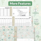 SUNEE 2026 Weekly and Monthly Planner - from January 2026 - December 2026, Daily Agenda Planner with Monthly Tab, Flexible Cover, Note Pages, Pockets, Bookmark, Spiral Binding, Green Wildflowers, 8.5"x11"