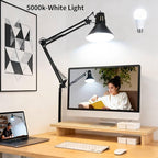 2 Pack LED Desk Lamp With Clamp for Office Home, Eye-Caring Desk Light with 360°Adjustable Extra Tall Metal Swing Arm, High Intensity Clamp w/A19 E26 Bulb for Working Reading, Table Lamps White/Warm