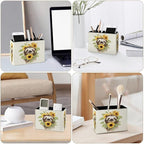 Famame Sloth Sunflower Pencil Holder for Desk, Leather Desktop Container Pen Cup Storage Study Table Pen Organizer Makeup Brush Holder for Classroom Office Home