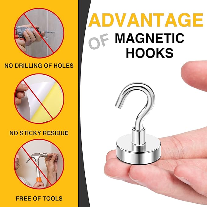 DIYMAG Magnetic Hooks for Hanging Cubicle Accessories, 30lbs 2026 Cruise Cabin Ship Essentials N52 Magnetic Hook Heavy Duty Strong Magnets Fridge for Classroom Beach Kitchen Grills 28 Pack Silver