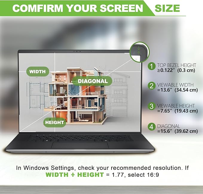 Magnetic Laptop Privacy Screen 15.6 inch for 16:9 Computer Monitor, Removable Anti-Glare Screen Privacy Shield, Screen Filter and Protector for Laptop (13 5/8" × 7 5/8"), Fits (FHD 1920 × 1080)