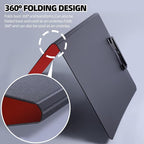 FRETONBA Clipboard Folder, A4 Foldable Clipboard with Horizontal and Vertical Double Metal Clips, 360 Degree Foldable Binder Clipboards with Pen Holder, File Cover Work Folder Clipboards, Red