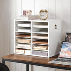 HOOBRO Literature Organizers, 12 Compartments Office Mailbox with Adjustable Shelves, Wood Countertop Literature Sorter for Office, Home, Classroom, Mailrooms Organization White WT12WF01