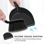 NACENA Mini Broom and Dustpan Set, Small Dust Pan and Brush Set with Handle Dustpan Teeth for Cleaning Hair Suitable for Office Desks Drawers Sofas Outdoor Camping, Black