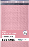 MAILERVIEW Light Pink Small Bubble Mailers 4x8 Inch #000 | Thick Padded Poly Bubble Mailer Envelopes | 500 Pack Bulk | Trading Card Sports Card Shipping