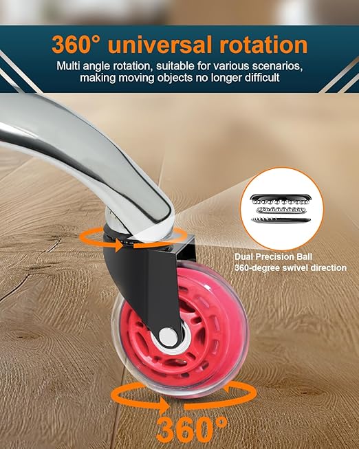 RidRed Gaming Chair Wheels - Heavy-Duty Office Chair Wheels - Replacement Rubber Casters- Universal Fit 3 Inch Chair Casters, Noise Free, Fits 98% Chair, for All Floor (Red)