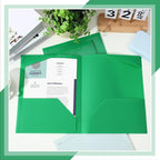 Henoyso 18 Pcs Plastic Folders with Clear Front Pockets Heavy Duty File Folders with 2 Pockets and Card Slot for Student Communication School Office Presentation Report (Green)