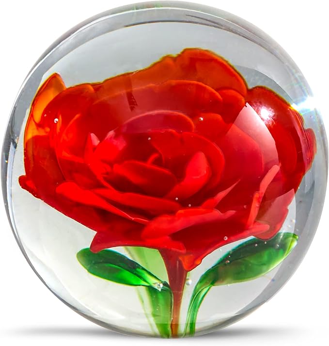 EUSTUMA Hand Blown Glass Flower Paperweight Figurine for Office Desk.Give You A Gift from The Person You Love, The Garden Decoration.(Orange Flower)