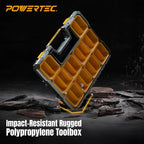 POWERTEC Small Parts Organizer & Tool Box – 20 Compartments, IP65 Water & Dust Protection, Stackable Storage with Interlocking Latch, Removable Bin, Divider, Clear Lid, Portable Design, 2PK (72366-P2)