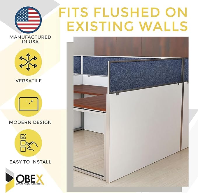 OBEX Acoustical Cubicle Privacy Screen Extender Desk Panel & Office Divider, Add Separation & Block Noise, 24" x 36", Slate