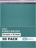 Green Large Poly Bubble Mailers 12x15 inch | Self Seal Padded Envelopes Cushioned Bubble Mailer | Usable Size 12x15 | WaterProof | Lightweight mailing Shipping Bags | 50 Pack Bulk