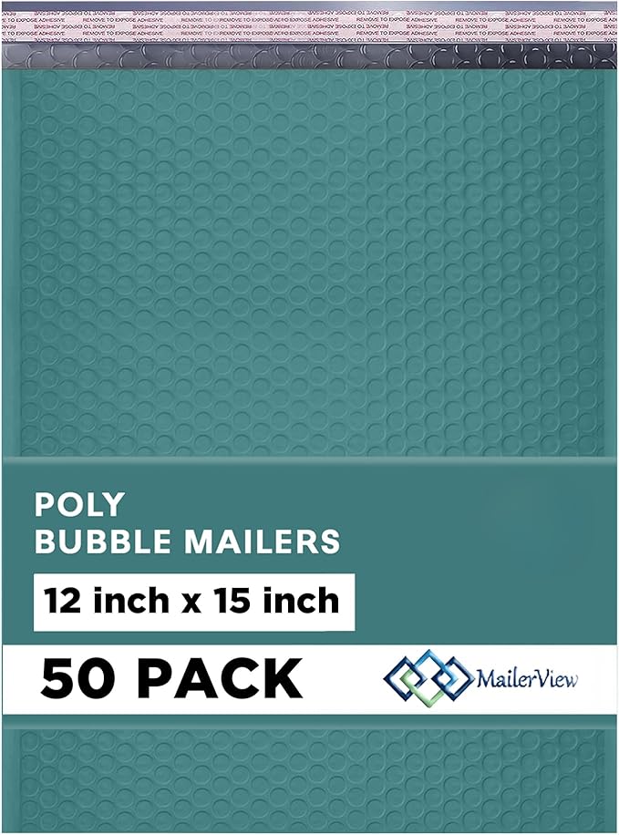 Green Large Poly Bubble Mailers 12x15 inch | Self Seal Padded Envelopes Cushioned Bubble Mailer | Usable Size 12x15 | WaterProof | Lightweight mailing Shipping Bags | 50 Pack Bulk