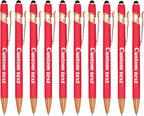 CRME Bulk Custom Personalized Pens with Business Logo Retractable Ballpoint Pen with Stylus tip Appreciation Gifts for Coworkers Smooth Writing Black Ink for School Office Friends Supplies Red Pens