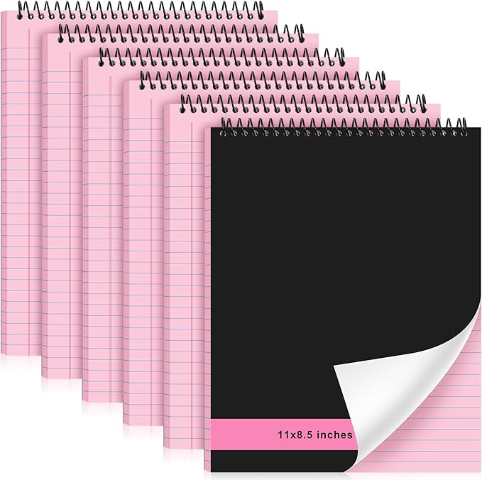 Resurhang 6 Pcs Legal Pad Top Spiral Bound Notebook 70 Sheets Double Sided College Ruled Paper Notepad Memo Steno Pad with Stiff Cover for Business College(8.5 x 11 Inches,No Holes,Pink)
