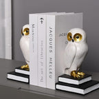 Kakizzy Book Ends for Shelves, Owl Decorative Bookends Bronze Bird Book Stopper Unique Kids Book Holders with Anti-Slip Base Luxurious Bookends for Kids Rooms Office Home Decor(White)