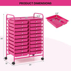 Happygrill 20-Drawer Organizer Cart Tools, Mobile Utility Storage Cart with Removable Drawers & Lockable Wheels, Rolling Storage Cart with wheels for Home Office School (Hot Pink)