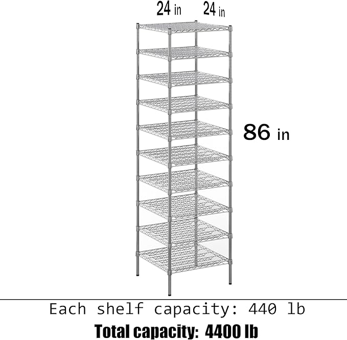 Regal Altair 24" Deep x 24" Wide x 86" Height Wire Shelving Kit | 10-Tier | NSF Commercial Storage Rack Unit