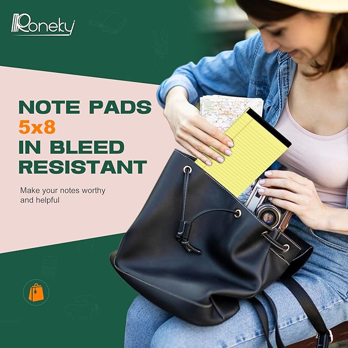 Roneky Yellow Legal Pads 5x8 Notepads, 12 Pack Small Note Pads 5x8 College Ruled Perforated Memo Pad for Work, Narrow Ruled Lined Writing Pads, 30 Sheets Per Pad, Mini Notepad for Office Home School