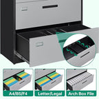 Letaya File Cabinet with Lock-Lateral 2 Drawer Metal Filing Cabinets-Organization Storage Cabinets for Home Office-Hanging Letter/Legal/F4/A4 Size (2 Drawer-Grey Black)
