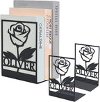 Personalized Floral Decorative Book Ends, Heavy Duty Bookends for Shelves, Non-Slip Book Stopper, Metal Modern Bookshelf Decor for Home Office Study Room, Book Lovers Gift Color04