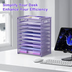 OUTWOLF 10 Tier Paper Organizer - Letter Tray Mesh Desk File Organizer with Handles for Office School Desktop, Purple