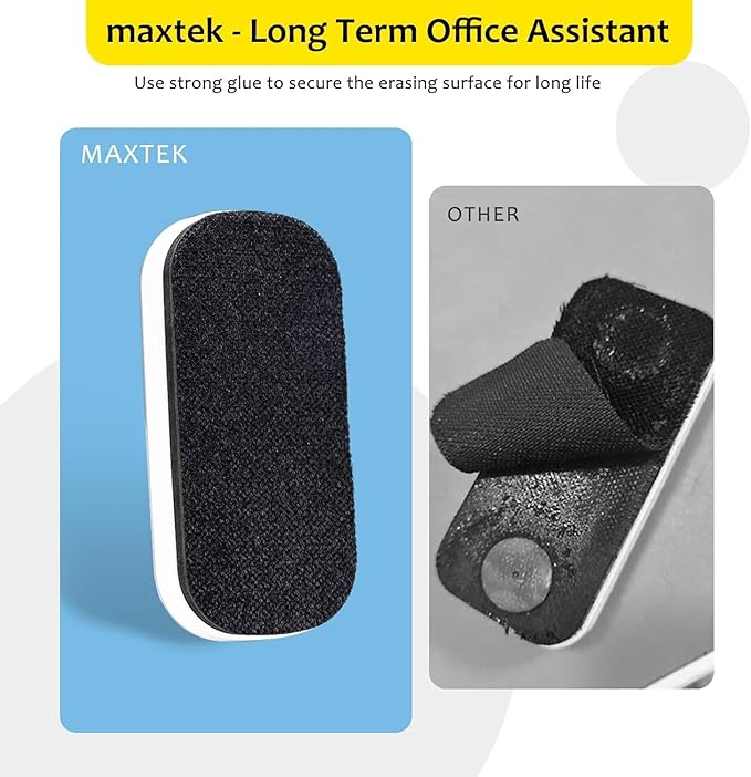 Maxtek Magnetic Dry Erase Eraser, 2 Pack, for Glass Board, Calendar, Whiteboard, Office and School Supplies (Pure White)