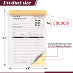 100 Sets Custom 5.7" X 8.5" Invoice Receipt Book, Personalized Duplicate Carbonless Form with Logo/Text, Paper 2-Part/3-Part in Bulk Purchase Orders, Sales Orders, Price Forms (3-Part)