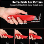 20 Pcs Retractable Utility Knife, Box Cutter Aluminum Alloy Carpet Knife Heavy Duty Utility Knives Sharp Razor Blade for Cardboard Box Cartons Opener DIY Home Office (Red)