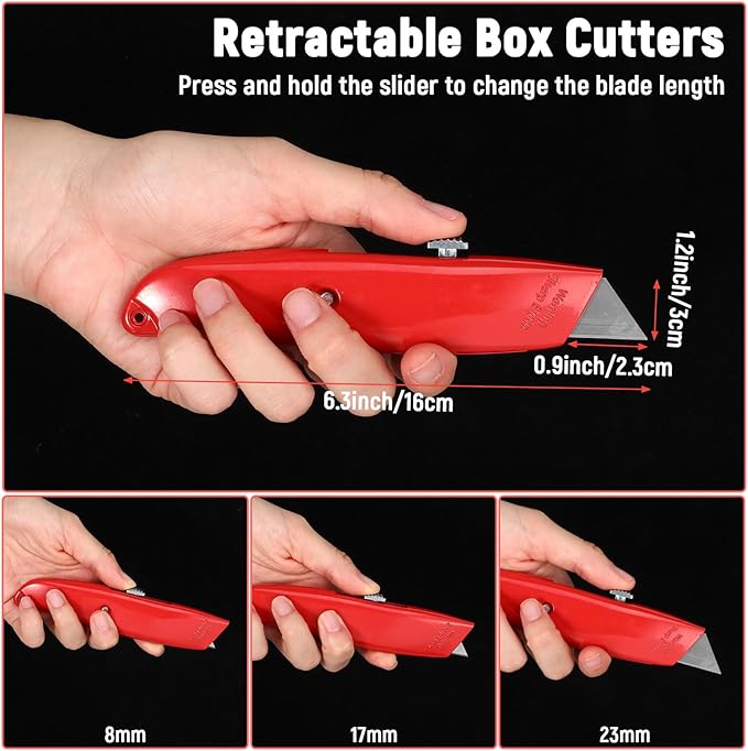 20 Pcs Retractable Utility Knife, Box Cutter Aluminum Alloy Carpet Knife Heavy Duty Utility Knives Sharp Razor Blade for Cardboard Box Cartons Opener DIY Home Office (Red)