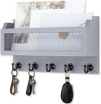 Nekon Mail and Key Holder for Wall Decorative, 11 Inch Wooden Wall Key Organizer with 5 Key Hooks, Wall Mount Storage Shelf for Entryway Hallway (Gray)